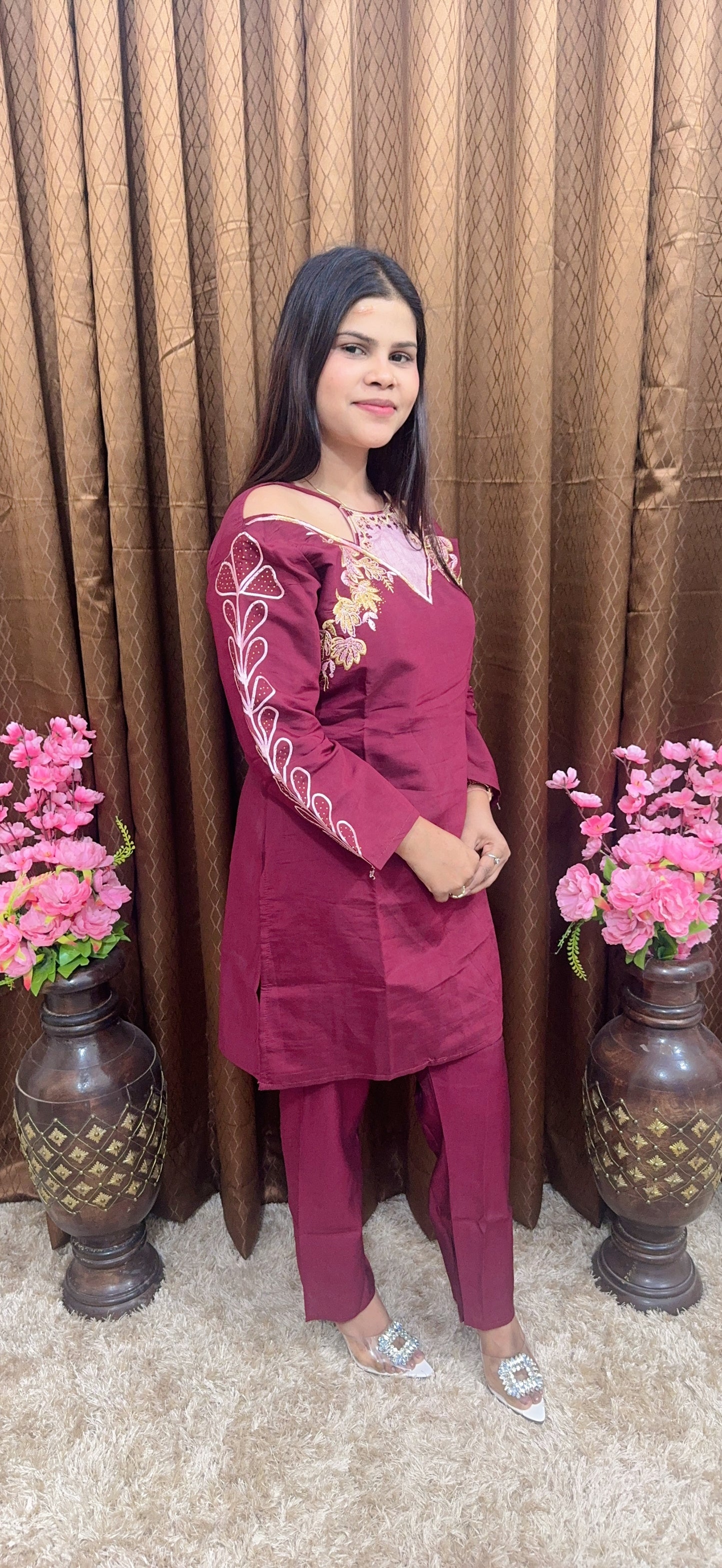 Boat Neck Thread Work Co-ord set