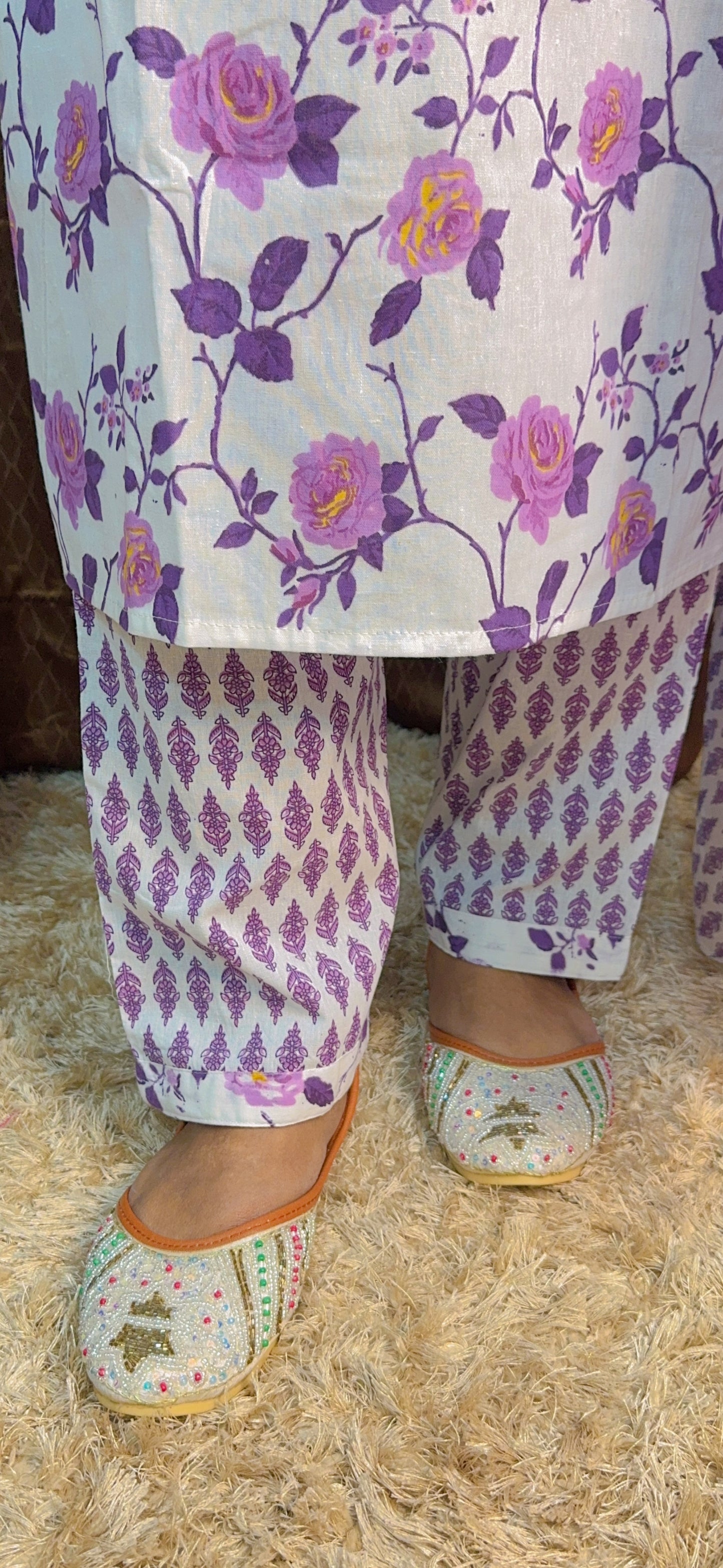 White With Flower Cotton Suit Set
