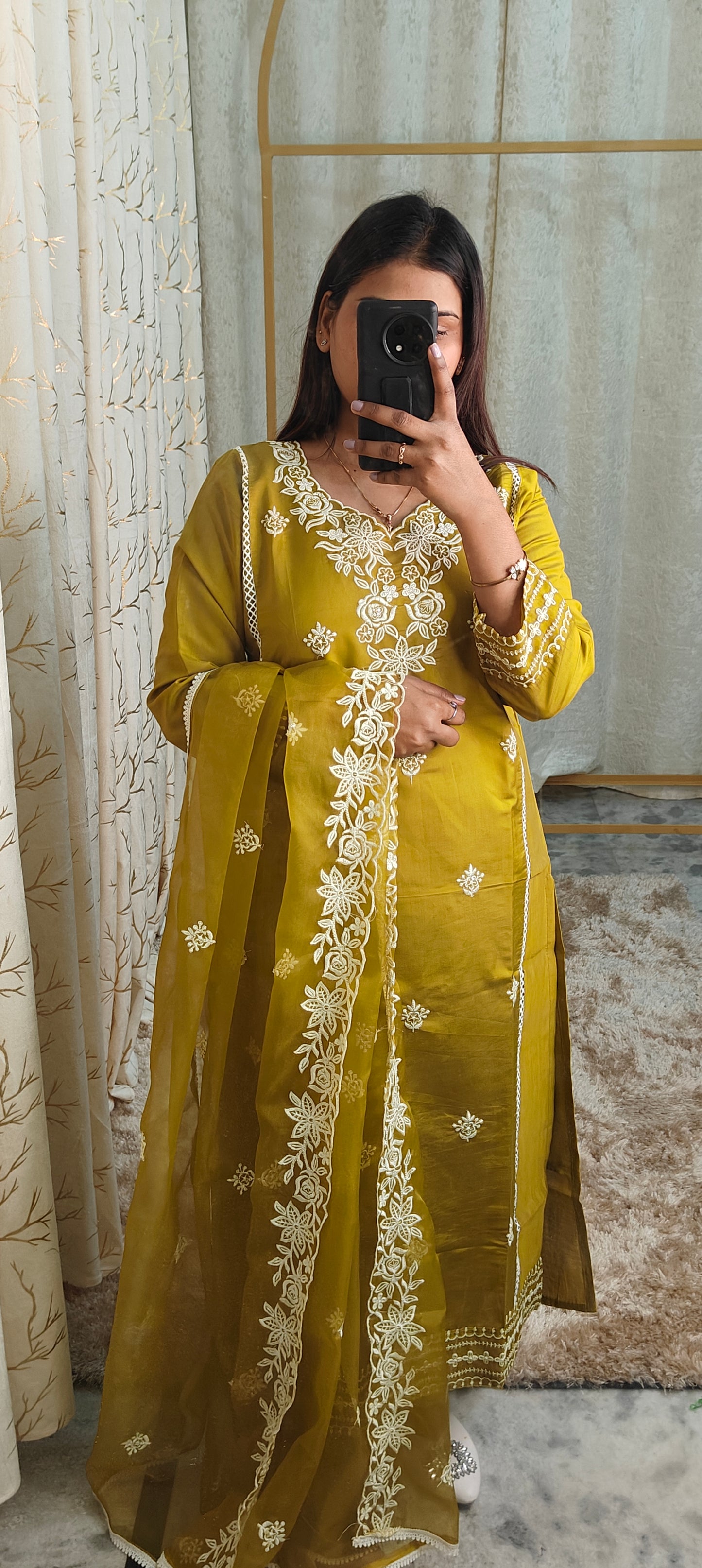 Muslin Cotton Suit Set With Organza Dupatta