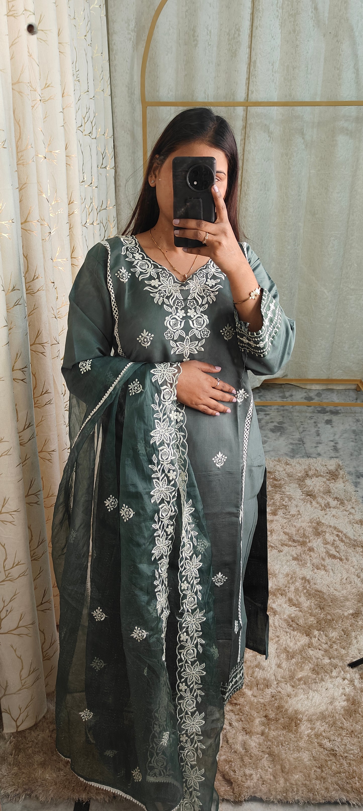 Muslin Cotton Suit Set With Organza Dupatta