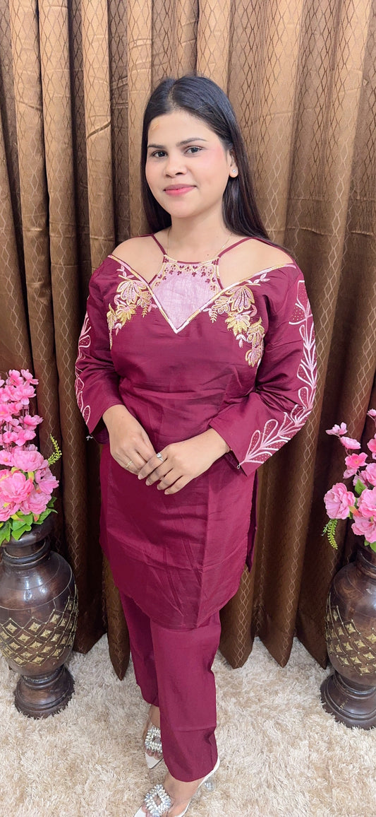 Boat Neck Thread Work Co-ord set