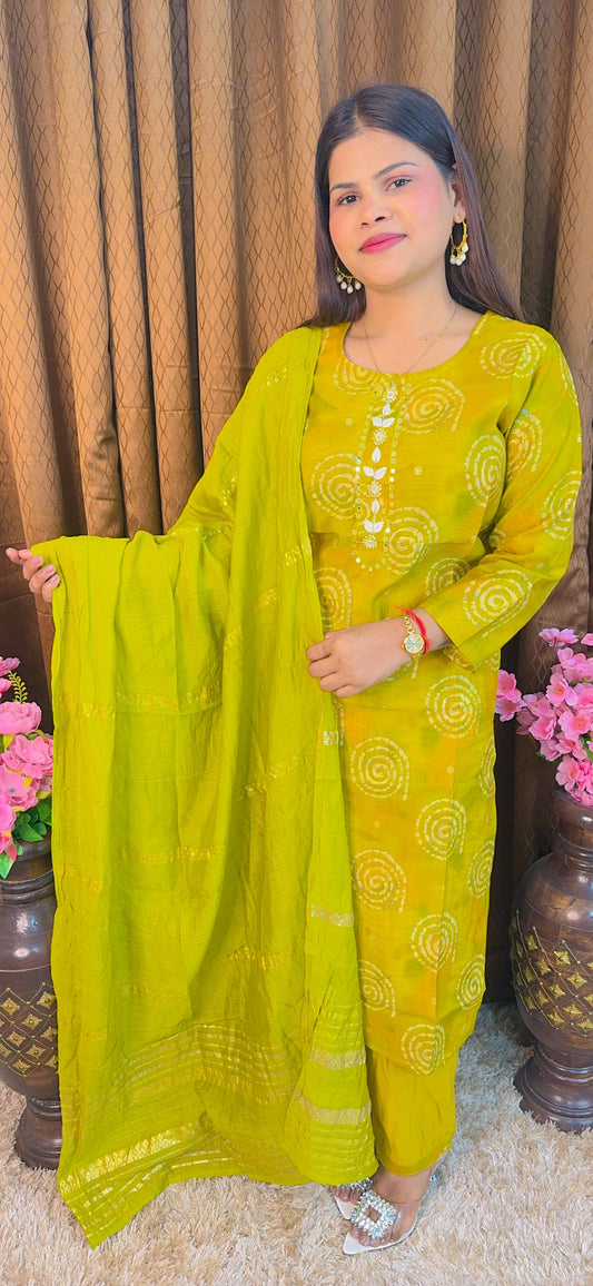 Silk Suit Set With Chakri Print