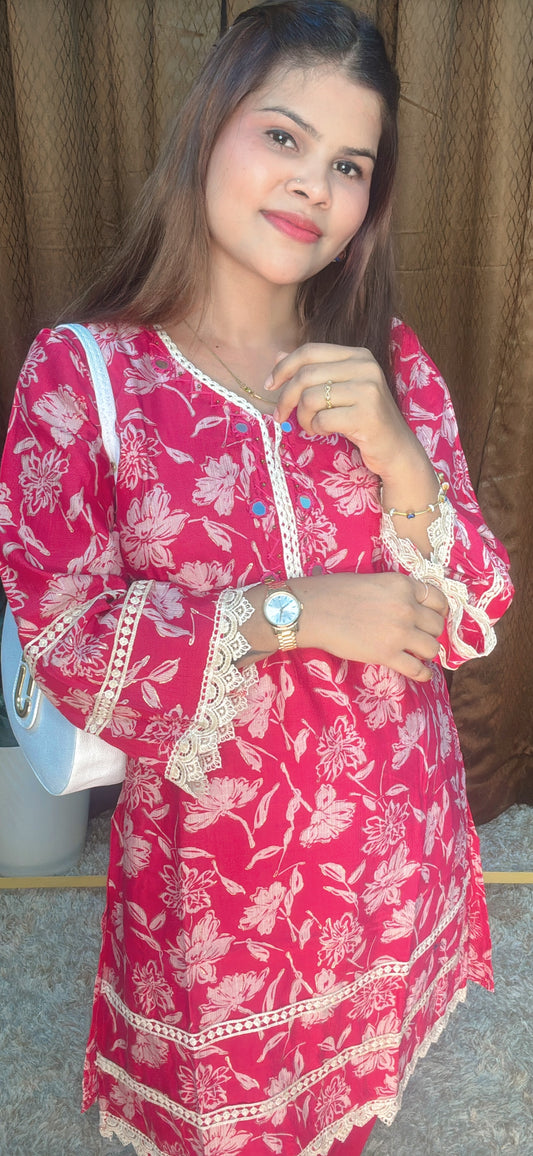 Pakistani Lace Cord Set With Tulip Pant