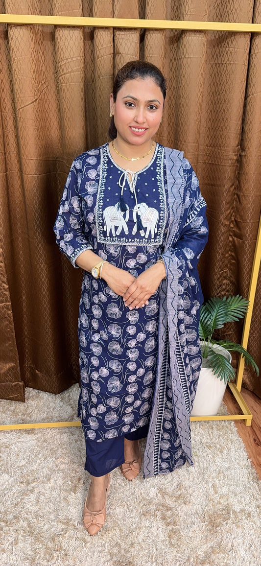 Haathi Pach Work Pure Cotton Suit Set