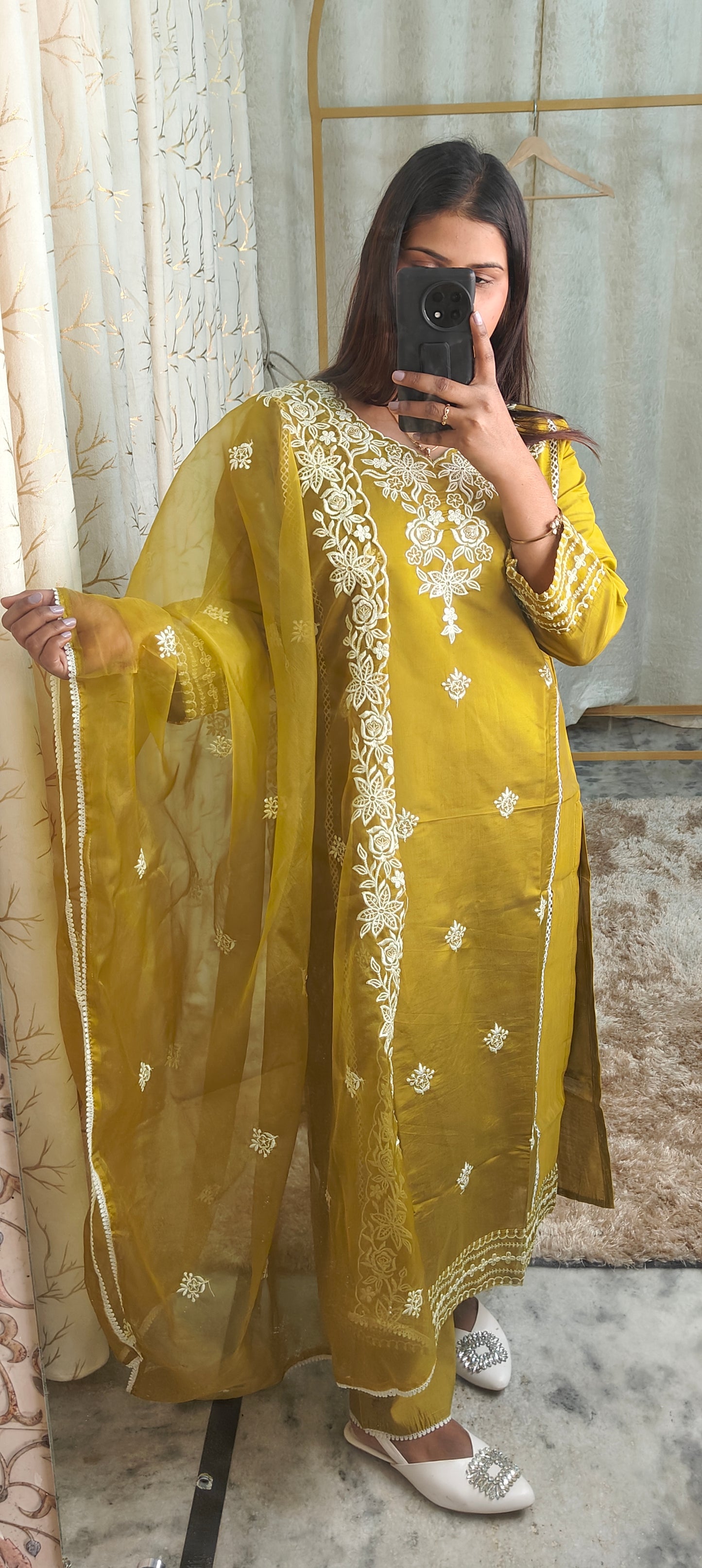 Muslin Cotton Suit Set With Organza Dupatta