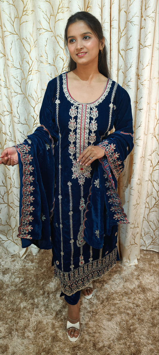 Zari Patch Work Velvet Suit Set